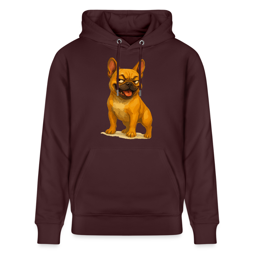 Französische Bulldogge Hoodie - Frecher Cartoon mit verschmitztem Grinsen – Humorvolles Hunde Motiv für Tierfreunde und Geschenkideen - Maroon