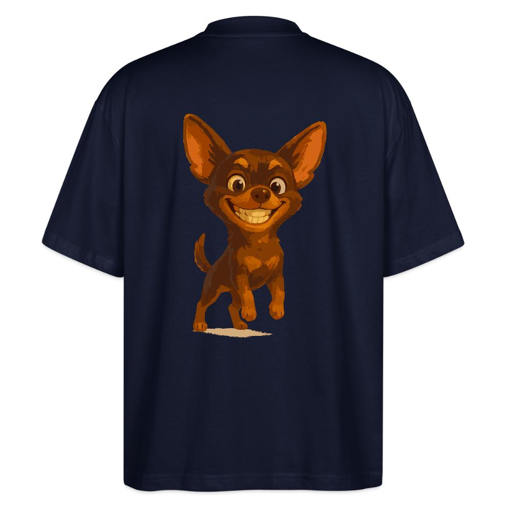 Grinsender Chihuahua Oversized Cartoon Hund – witziges Tiermotiv mit großem Lächeln, Geschenkidee für Hundefans und Tierfreunde - Navy