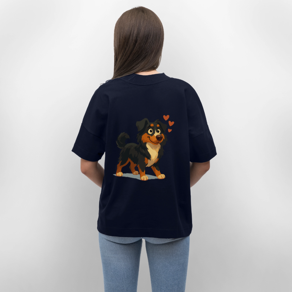 Australian Shepherd Oversized Verliebter Cartoon mit roten Herzen – Liebevolles Hunde Motiv für Valentinstag, Freundschaft und Geschenkideen - Navy