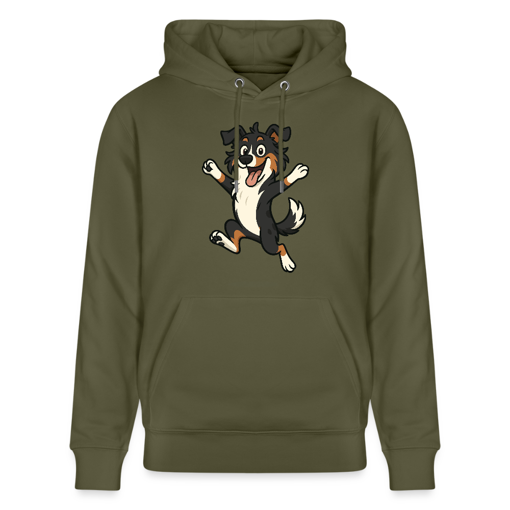 Australian Shepherd Hoodie Cartoon hüpfend – Fröhliches Hunde Motiv voller Freude und Energie für Hundeliebhaber und Geschenkideen - Khaki Grün