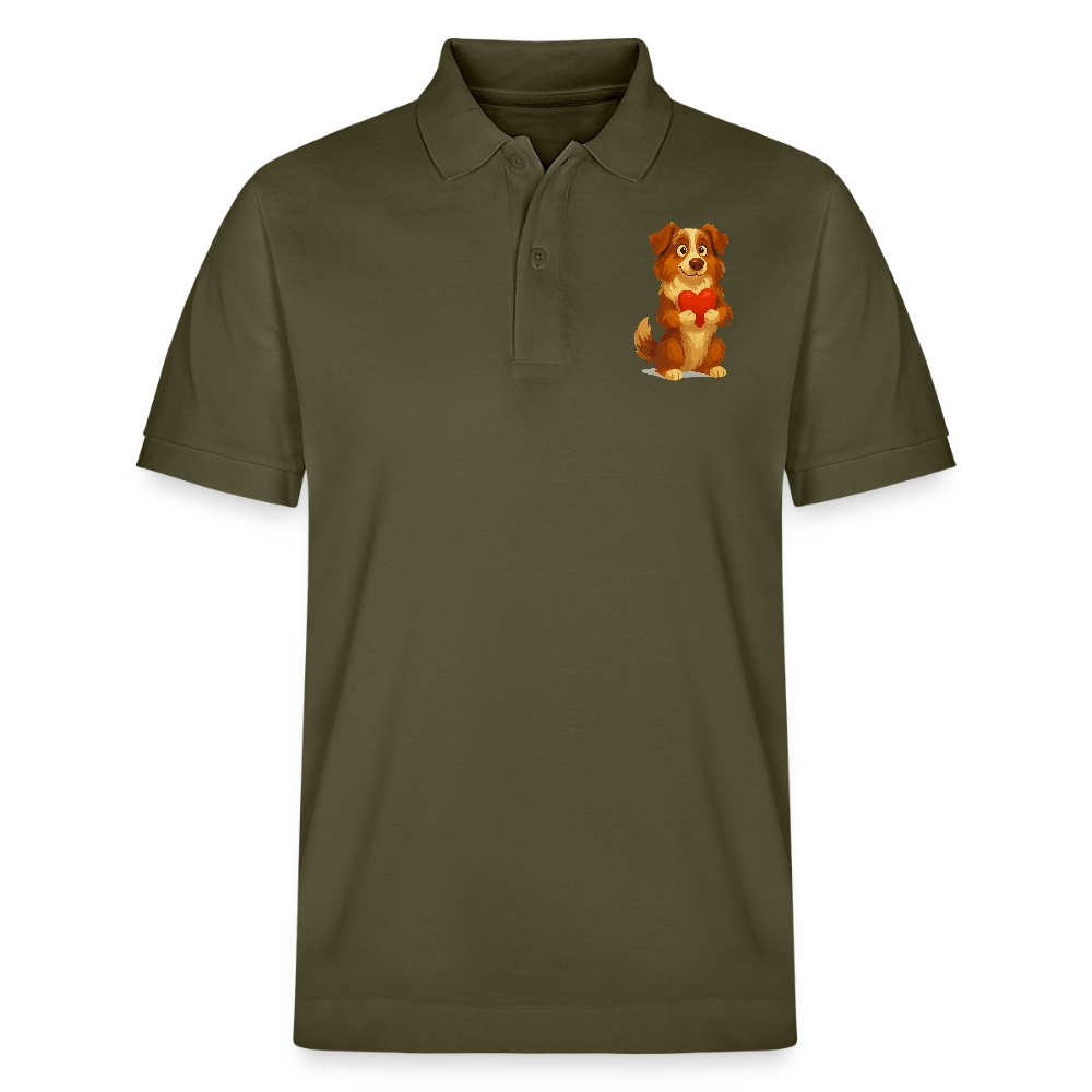 Australian Shepherd Poloshirt Süßer Cartoon mit Herz – Liebevolles Hunde Motiv für Valentinstag, Freundschaft und Geschenkideen - Khaki