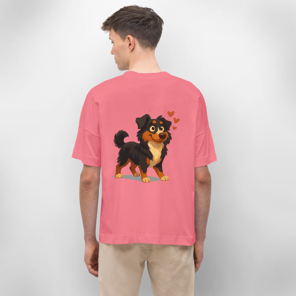 Australian Shepherd Oversized Verliebter Cartoon mit roten Herzen – Liebevolles Hunde Motiv für Valentinstag, Freundschaft und Geschenkideen - Pink 