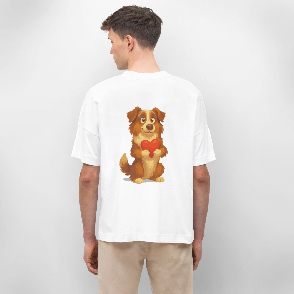Australian Shepherd Oversized Süßer Cartoon mit Herz – Liebevolles Hunde Motiv für Valentinstag, Freundschaft und Geschenkideen - Weiß