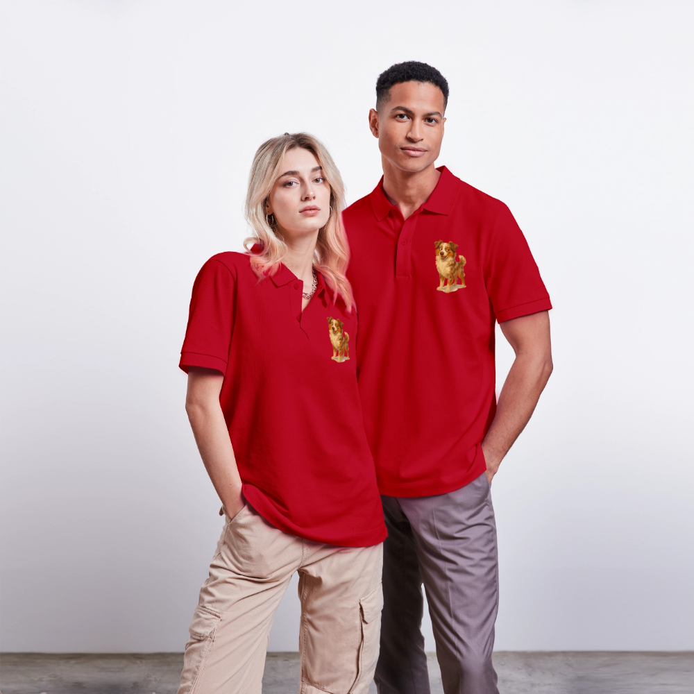 Australian Shepherd Poloshirt Frecher Cartoon mit verschmitztem Grinsen – Humorvolles Hunde Motiv für Tierfreunde und Geschenkideen - Rot