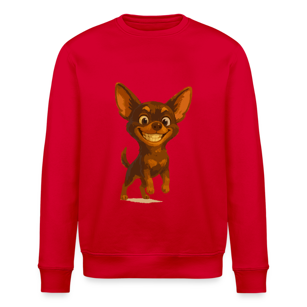Grinsender Chihuahua Sweatshirt Cartoon Hund – witziges Tiermotiv mit großem Lächeln, Geschenkidee für Hundefans und Tierfreunde - Rot