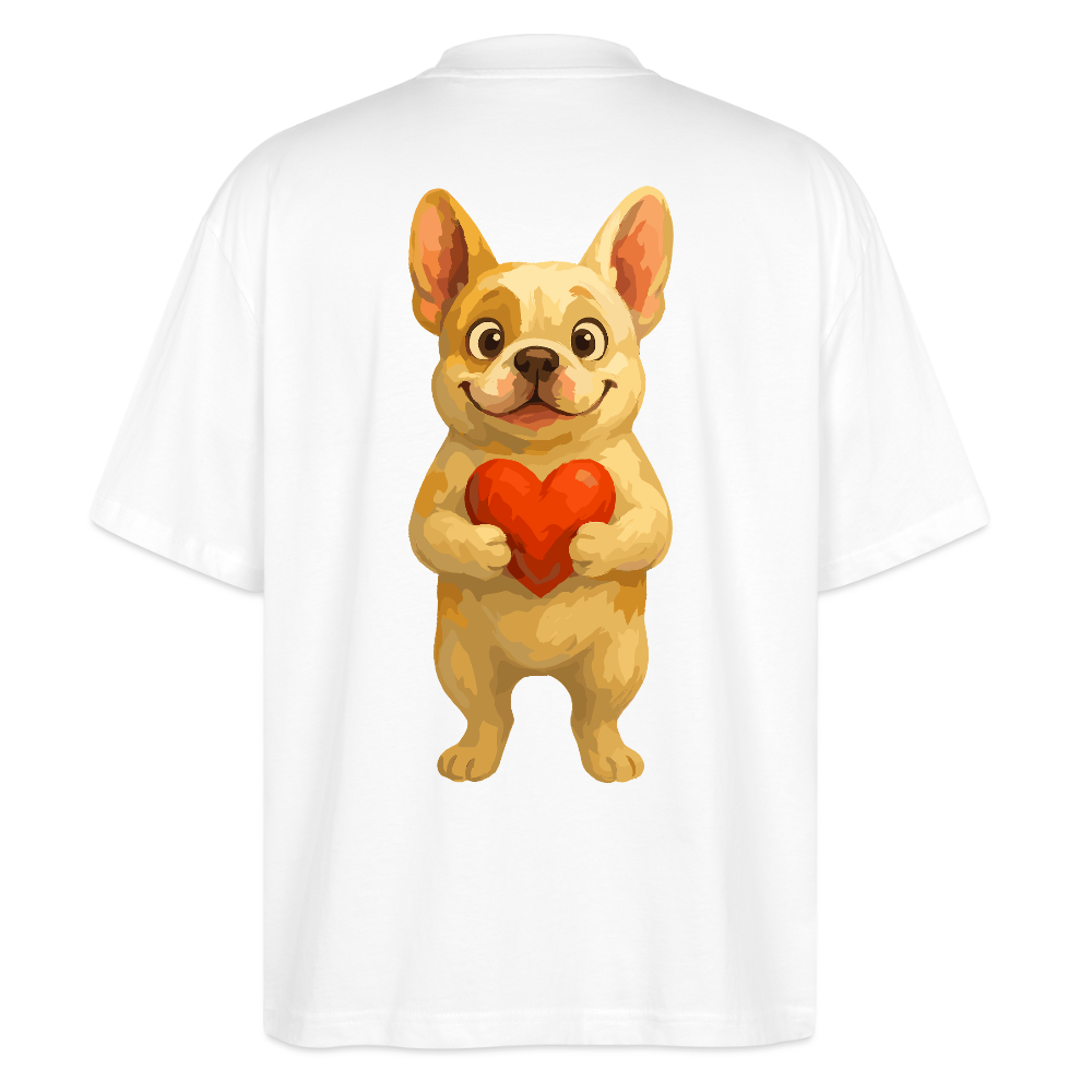 Französische Bulldogge Oversized mit Herz Cartoon – Liebevolles Hunde Motiv für Valentinstag, Freundschaft und Geschenkideen - Weiß