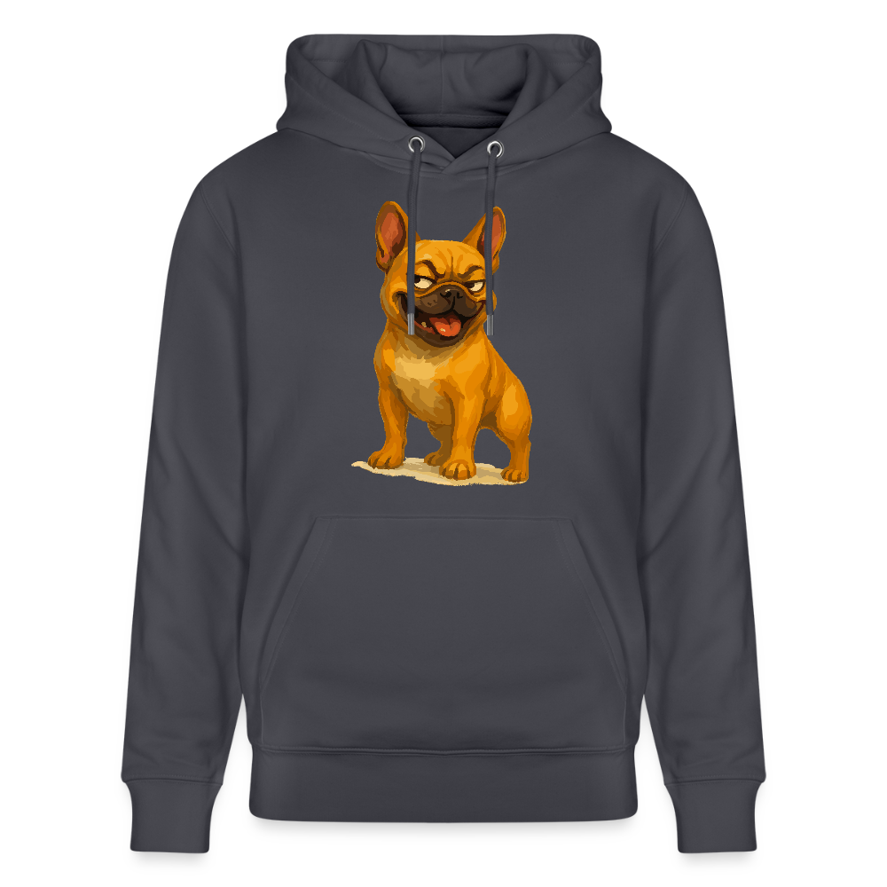 Französische Bulldogge Hoodie - Frecher Cartoon mit verschmitztem Grinsen – Humorvolles Hunde Motiv für Tierfreunde und Geschenkideen - Indigoblau