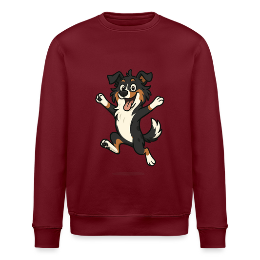 Australian Shepherd Sweatshirt Cartoon hüpfend – Fröhliches Hunde Motiv voller Freude und Energie für Hundeliebhaber und Geschenkideen - Burgunderrot