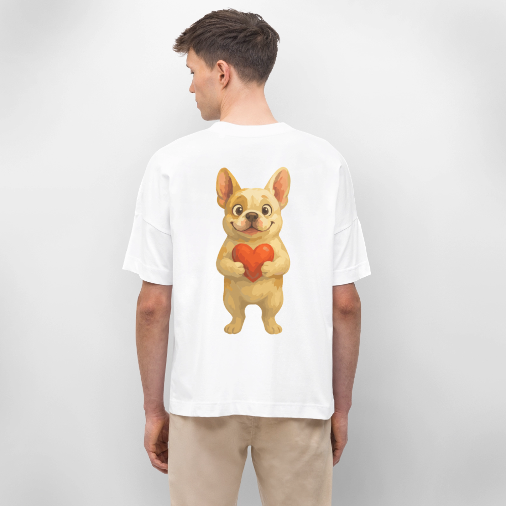 Französische Bulldogge Oversized mit Herz Cartoon – Liebevolles Hunde Motiv für Valentinstag, Freundschaft und Geschenkideen - Weiß