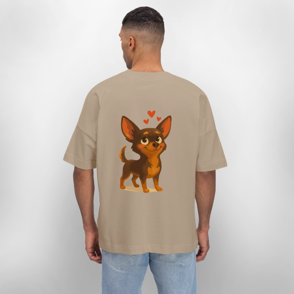 Verliebter Chihuahua Oversized Cartoon Hund mit Herzen – süßes romantisches Tiermotiv, Geschenkidee für Valentinstag und Hundefans - Steingrau