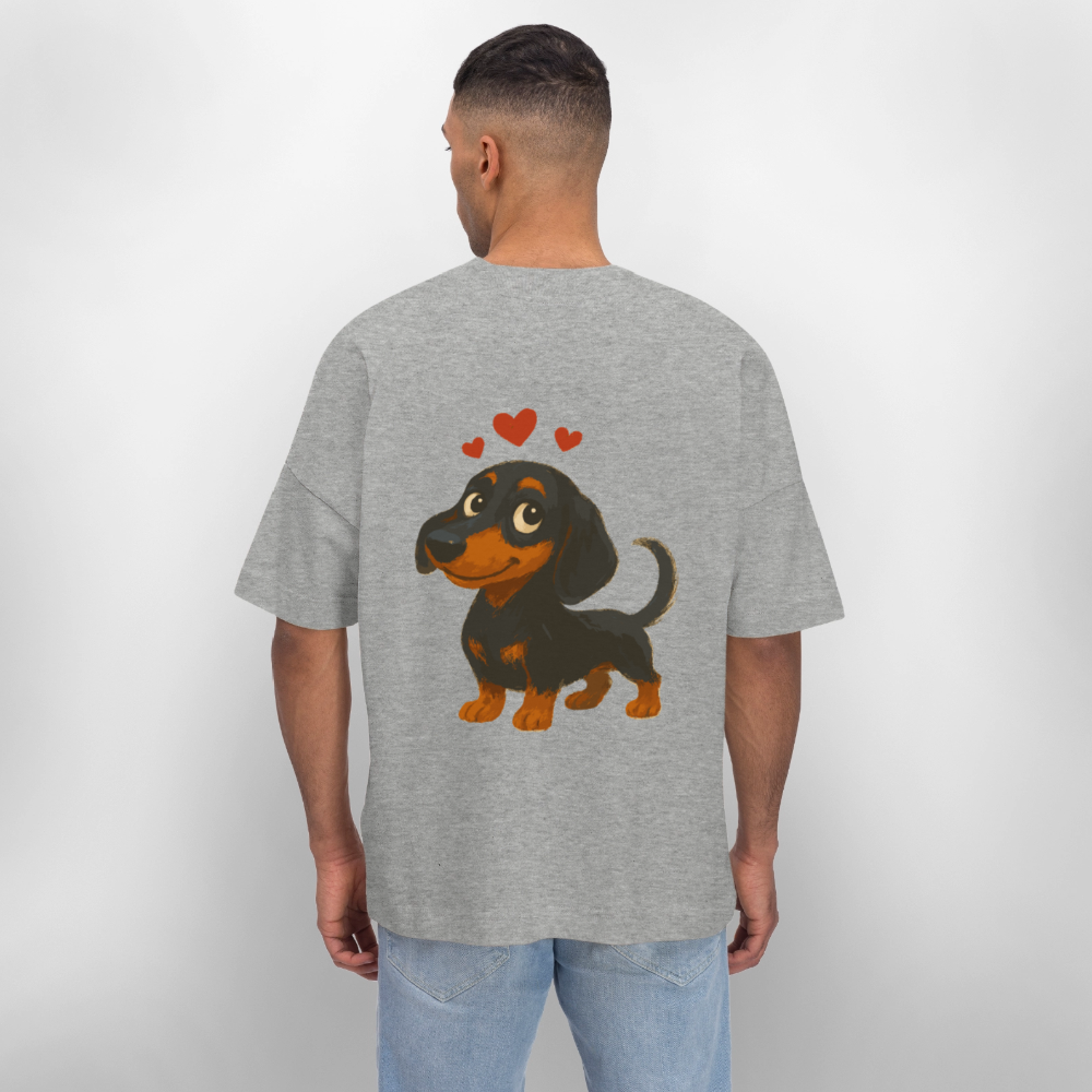 Dackel Oversized – Verliebter Cartoon Dachshund | Süßer Hund Pullover Geschenk mit Herzen für Valentinstag & Hundefans - Grau meliert