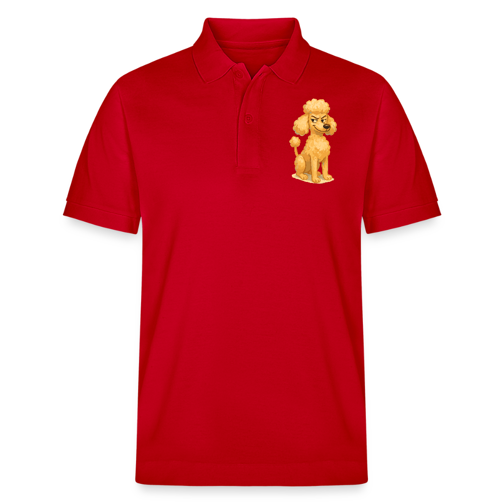 Frecher Pudel Poloshirt Cartoon im Malstil – Humorvolles Hundemotiv für Tierfreunde und Geschenkidee für Hundeliebhaber - Rot