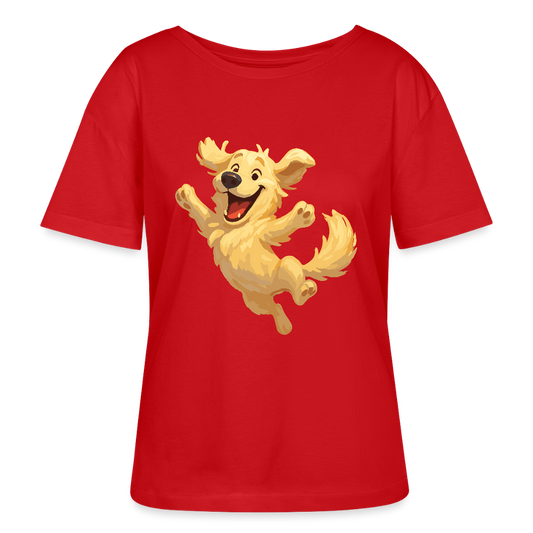 Golden Retriever Shirt Springender Cartoon – fröhliches Hundemotiv, perfektes Geschenk für Hundeliebhaber und Tierfreunde - Rot
