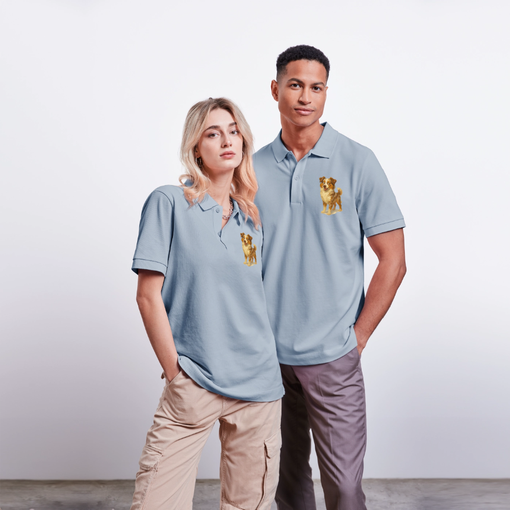 Australian Shepherd Poloshirt Frecher Cartoon mit verschmitztem Grinsen – Humorvolles Hunde Motiv für Tierfreunde und Geschenkideen - sky Blue