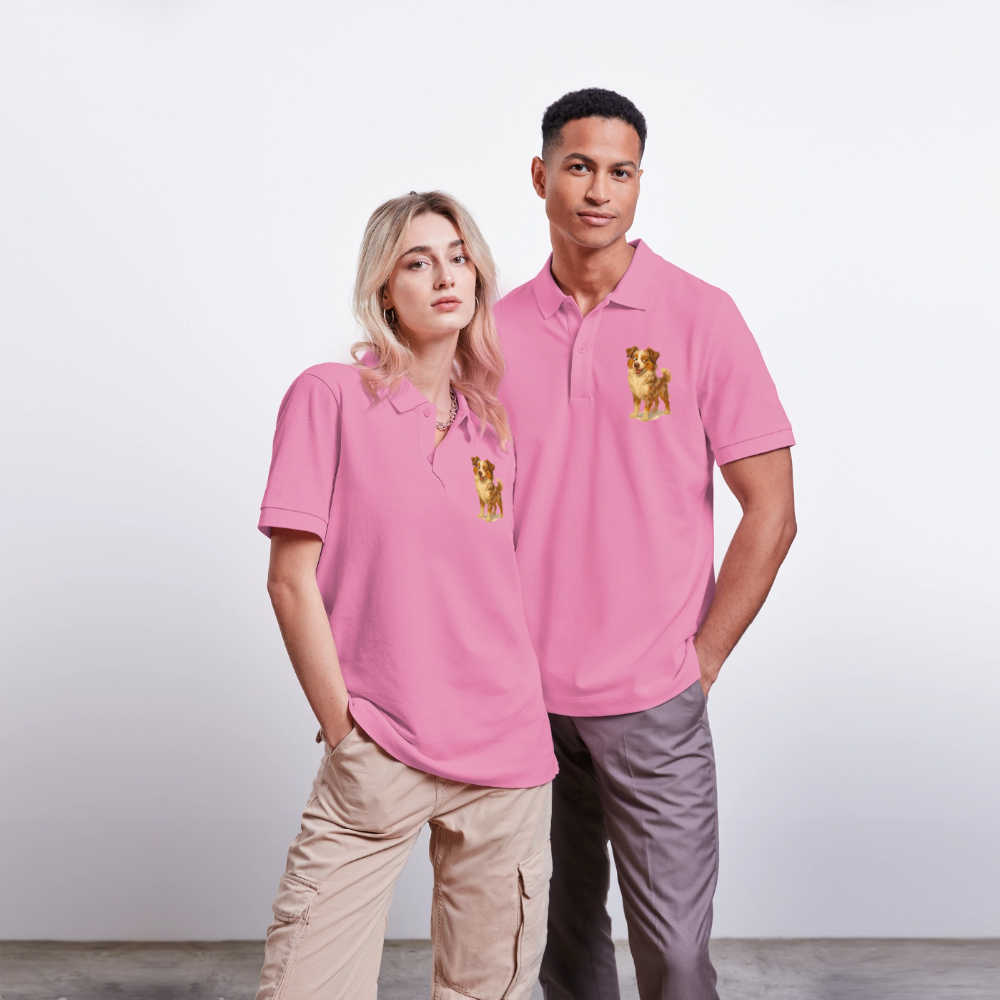Australian Shepherd Poloshirt Frecher Cartoon mit verschmitztem Grinsen – Humorvolles Hunde Motiv für Tierfreunde und Geschenkideen - Blasenrosa