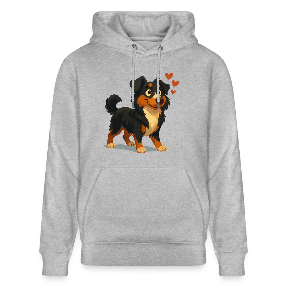 Australian Shepherd Hoodie Verliebter Cartoon mit roten Herzen – Liebevolles Hunde Motiv für Valentinstag, Freundschaft und Geschenkideen - Grau meliert