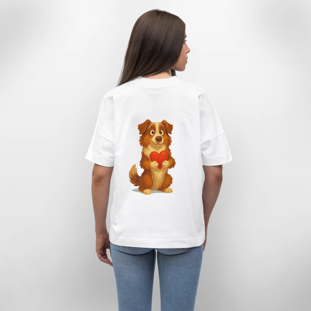 Australian Shepherd Oversized Süßer Cartoon mit Herz – Liebevolles Hunde Motiv für Valentinstag, Freundschaft und Geschenkideen - Weiß