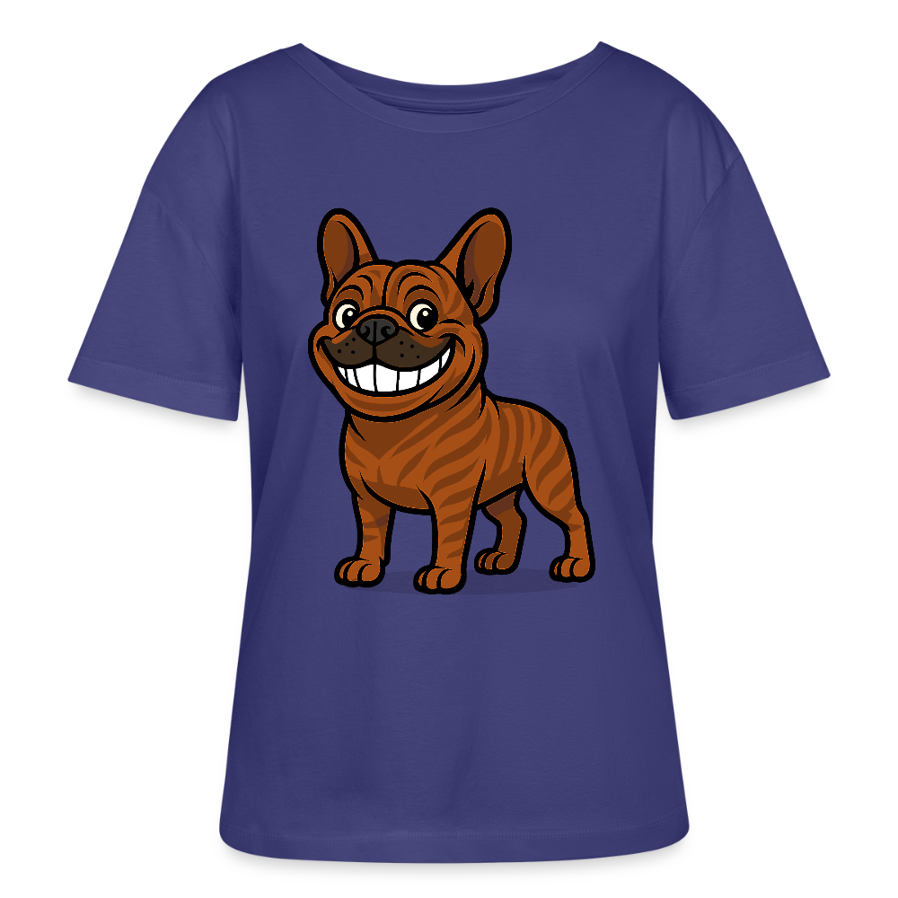 Französische Bulldogge Shirt - Cartoon mit breitem Grinsen – Lustiges Hunde Motiv für Humor-Fans, Tierfreunde und Geschenkideen - Dämmerung