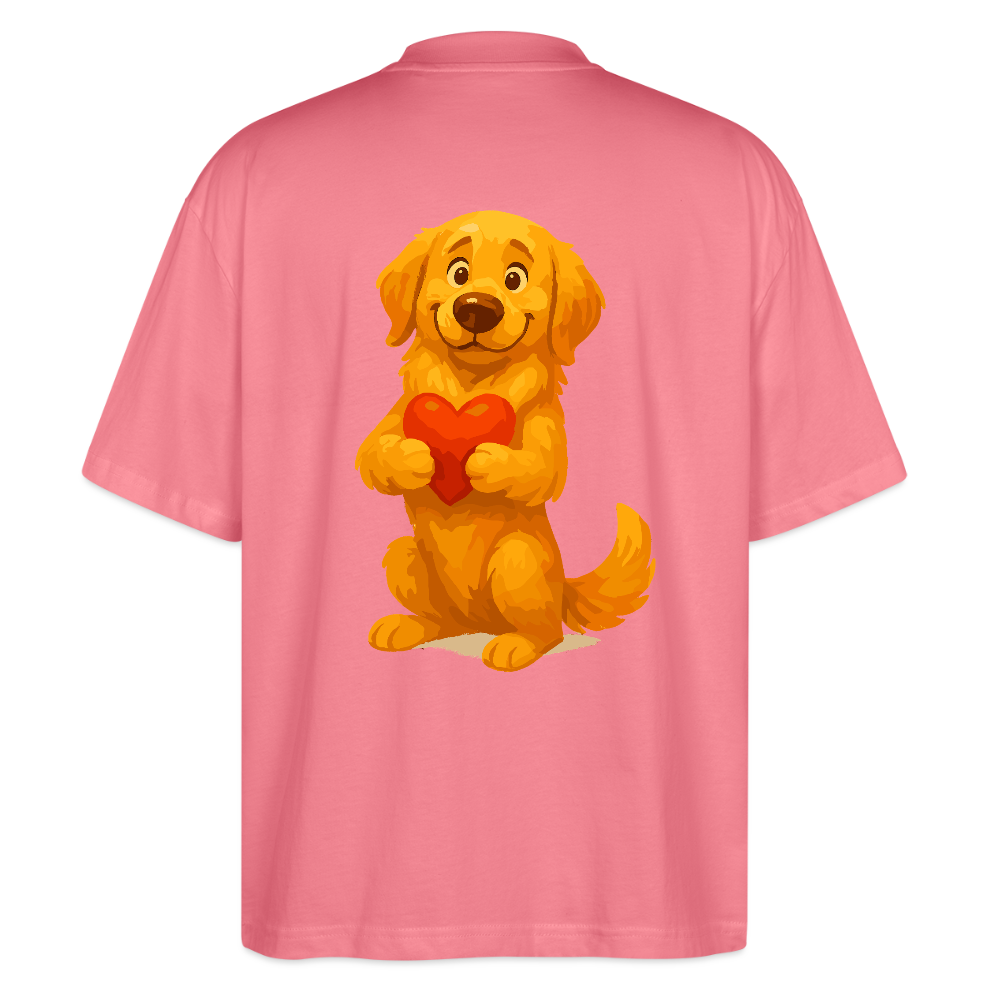 Golden Retriever Oversized mit Herz – süßer Cartoon Hund, liebevolles Motiv für Hundeliebhaber, Valentinstag oder besondere Geschenkideen - Pink 