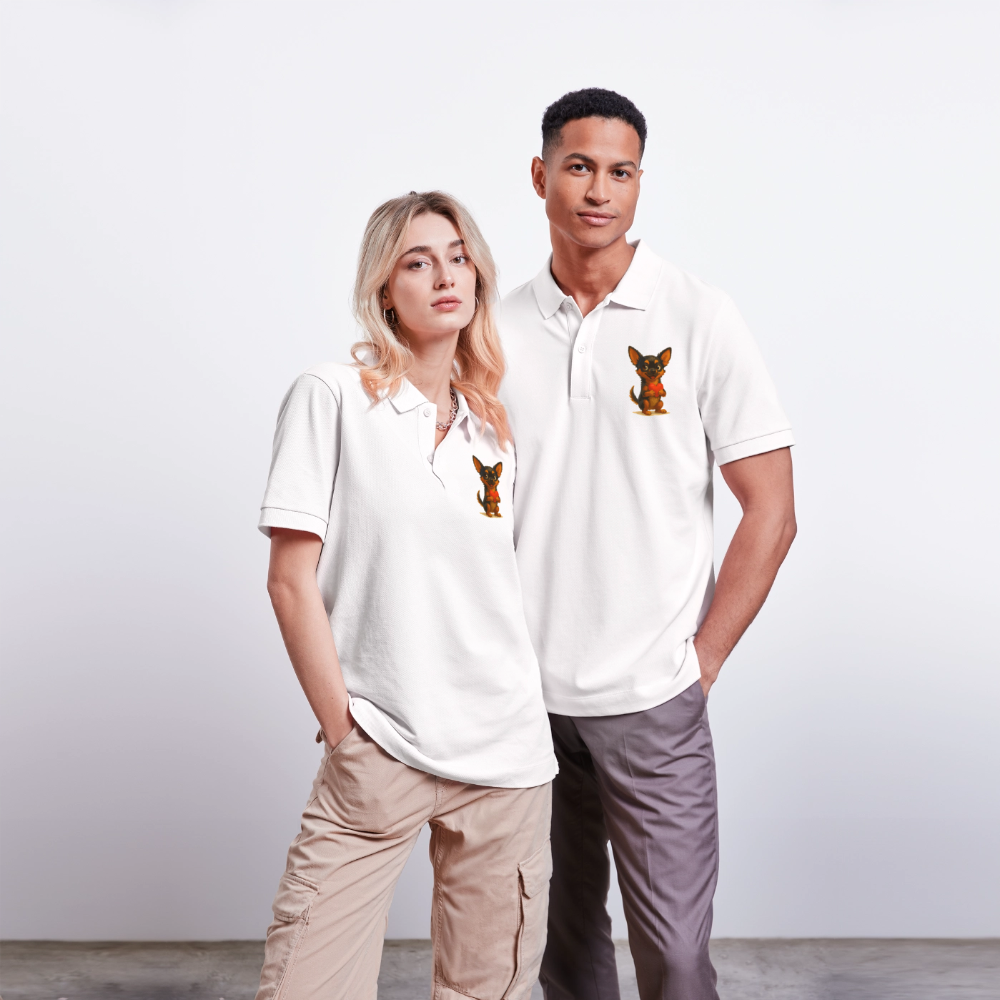 Chihuahua Poloshirt Cartoon Hund mit Herz – süßes Tiermotiv, Geschenkidee für Hundefans, Valentinstag und romantische Anlässe - Weiß