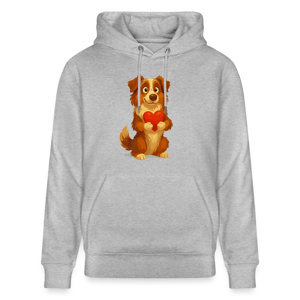 Australian Shepherd Hoodie Süßer Cartoon mit Herz – Liebevolles Hunde Motiv für Valentinstag, Freundschaft und Geschenkideen - Grau meliert