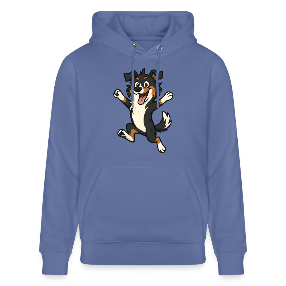 Australian Shepherd Hoodie Cartoon hüpfend – Fröhliches Hunde Motiv voller Freude und Energie für Hundeliebhaber und Geschenkideen - Blau