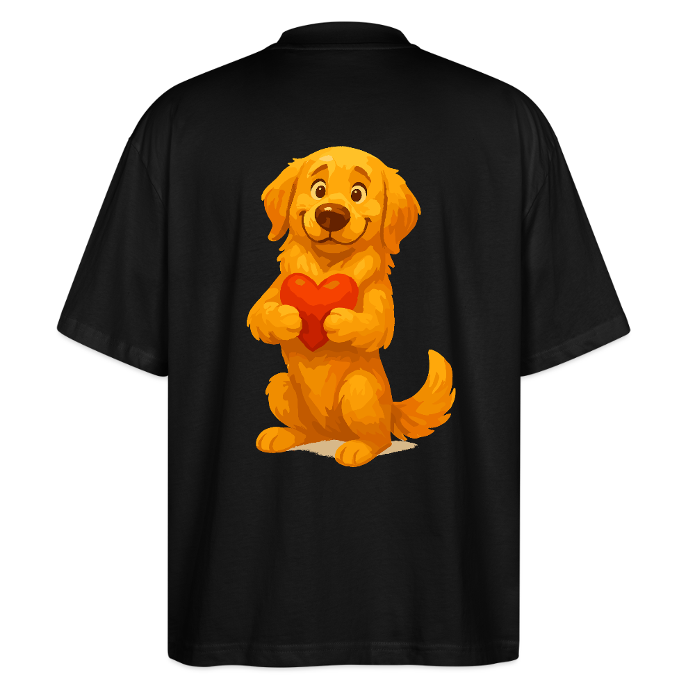 Golden Retriever Oversized mit Herz – süßer Cartoon Hund, liebevolles Motiv für Hundeliebhaber, Valentinstag oder besondere Geschenkideen - Schwarz