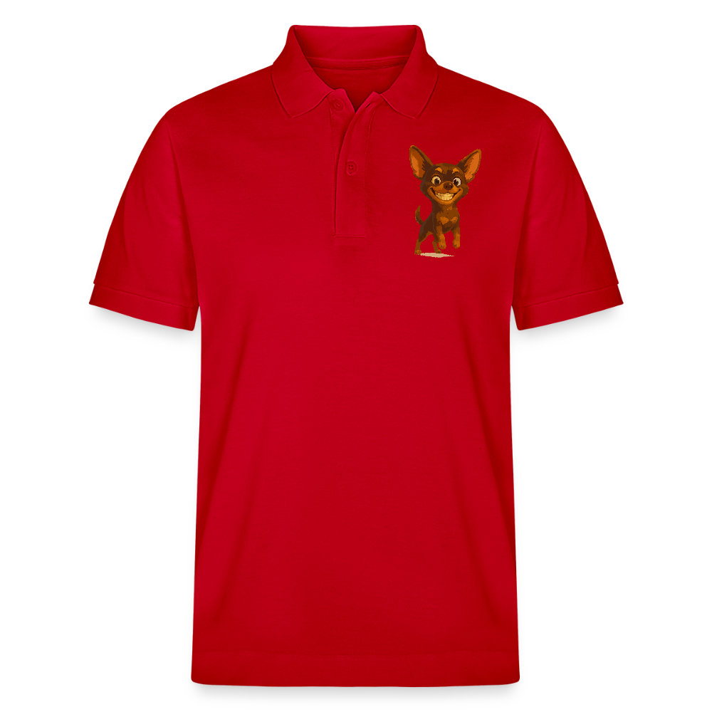 Grinsender Chihuahua Poloshirt Cartoon Hund – witziges Tiermotiv mit großem Lächeln, Geschenkidee für Hundefans und Tierfreunde - Rot