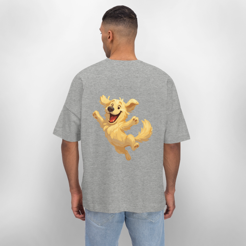 Golden Retriever Oversized Springender Cartoon – fröhliches Hundemotiv, perfektes Geschenk für Hundeliebhaber und Tierfreunde - Grau meliert