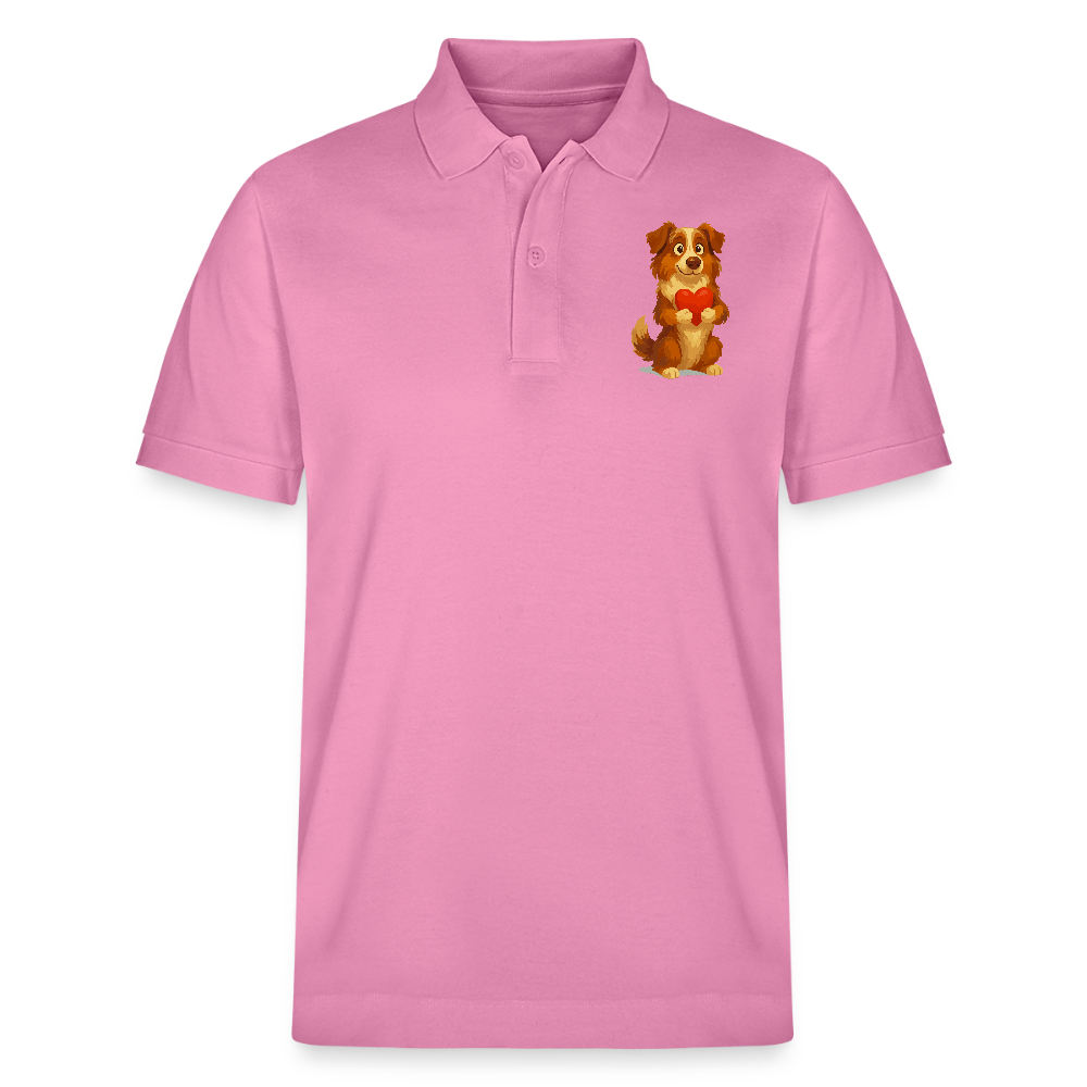 Australian Shepherd Poloshirt Süßer Cartoon mit Herz – Liebevolles Hunde Motiv für Valentinstag, Freundschaft und Geschenkideen - Blasenrosa