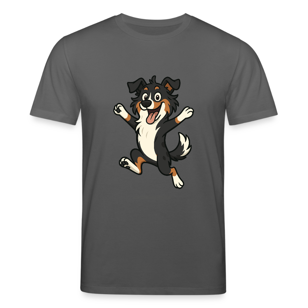 Australian Shepherd T-Shirt Cartoon hüpfend – Fröhliches Hunde Motiv voller Freude und Energie für Hundeliebhaber und Geschenkideen - Anthrazit