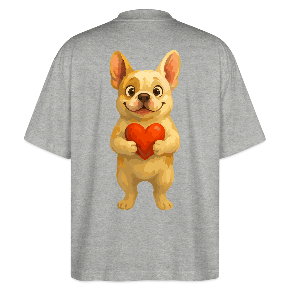 Französische Bulldogge Oversized mit Herz Cartoon – Liebevolles Hunde Motiv für Valentinstag, Freundschaft und Geschenkideen - Grau meliert