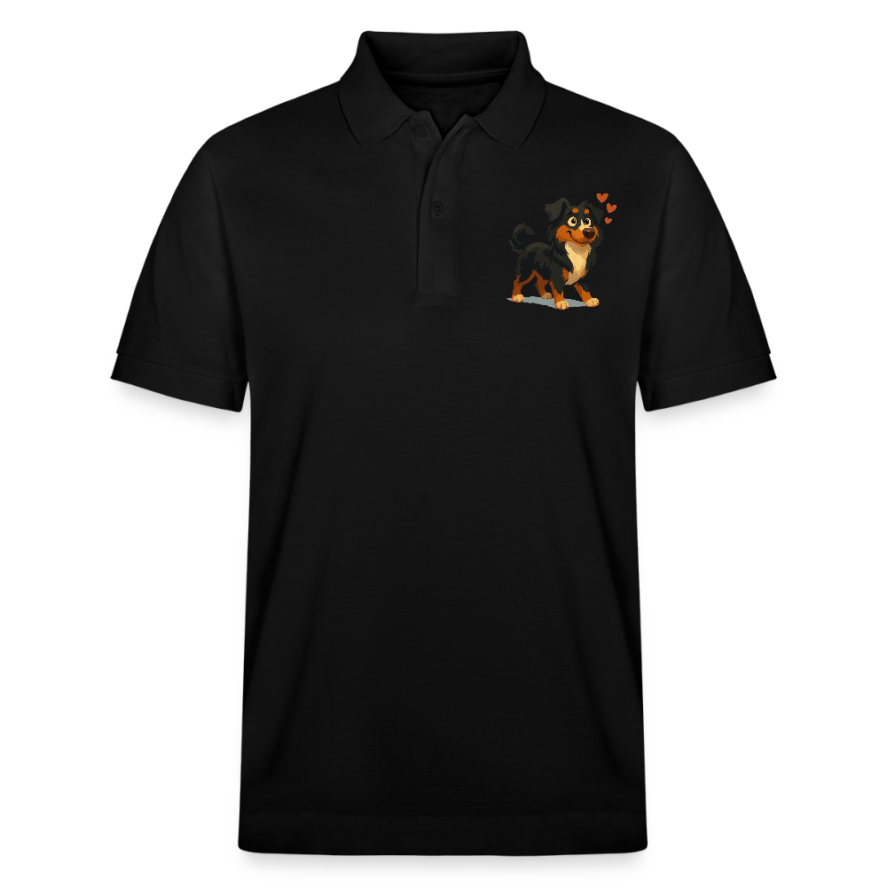 Australian Shepherd Poloshirt Verliebter Cartoon mit roten Herzen – Liebevolles Hunde Motiv für Valentinstag, Freundschaft und Geschenkideen - Schwarz