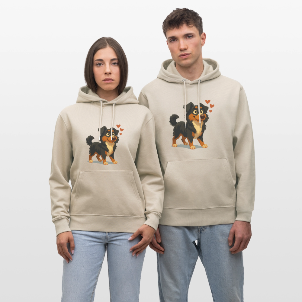 Australian Shepherd Hoodie Verliebter Cartoon mit roten Herzen – Liebevolles Hunde Motiv für Valentinstag, Freundschaft und Geschenkideen - Beige
