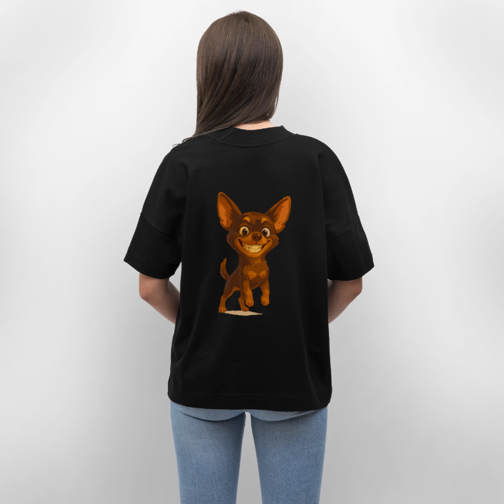 Grinsender Chihuahua Oversized Cartoon Hund – witziges Tiermotiv mit großem Lächeln, Geschenkidee für Hundefans und Tierfreunde - Schwarz