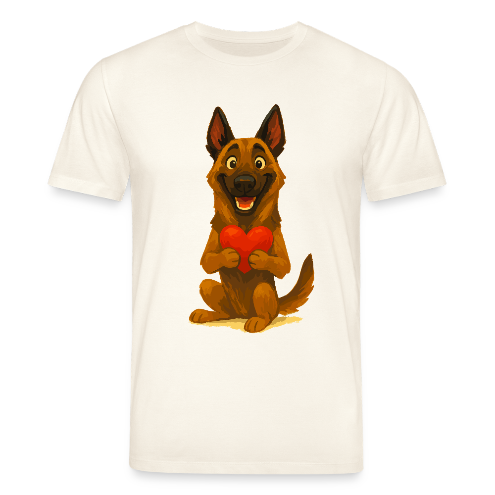 Malinois T-Shirt mit Herz Cartoon – liebevoller Belgischer Schäferhund als Hunde Motiv für Hundeliebhaber und Geschenkideen - Naturweiß 