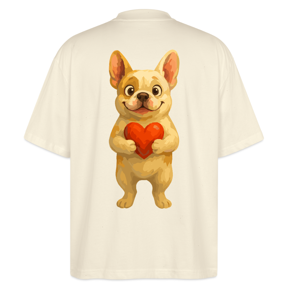 Französische Bulldogge Oversized mit Herz Cartoon – Liebevolles Hunde Motiv für Valentinstag, Freundschaft und Geschenkideen - Weißgrau