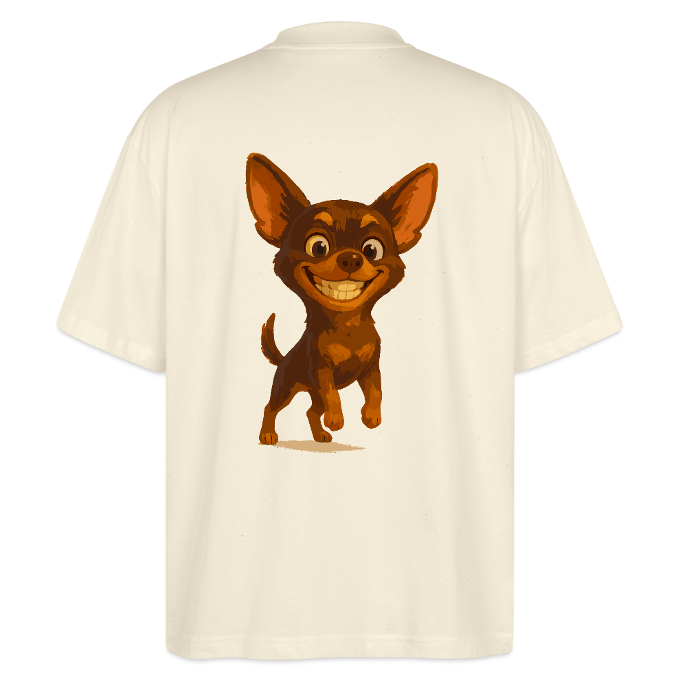 Grinsender Chihuahua Oversized Cartoon Hund – witziges Tiermotiv mit großem Lächeln, Geschenkidee für Hundefans und Tierfreunde - Weißgrau