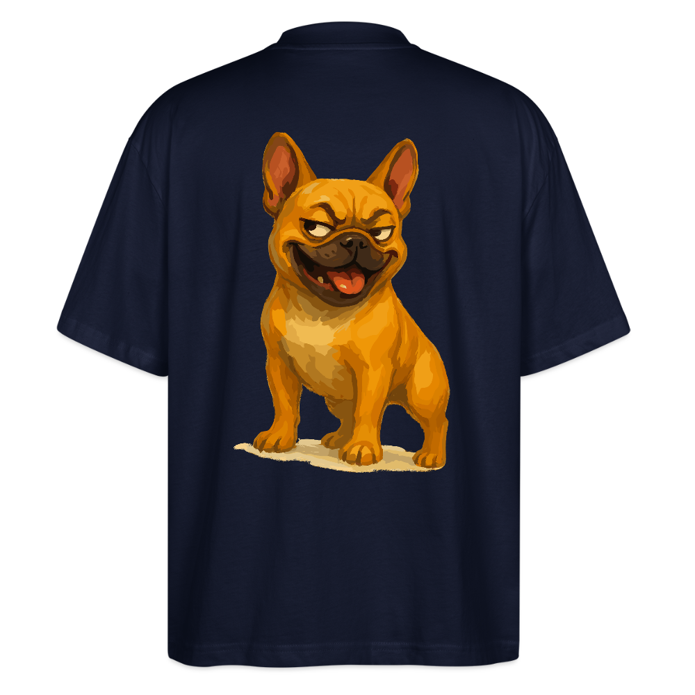 Französische Bulldogge Oversized - Frecher Cartoon mit verschmitztem Grinsen – Humorvolles Hunde Motiv für Tierfreunde und Geschenkideen - Navy