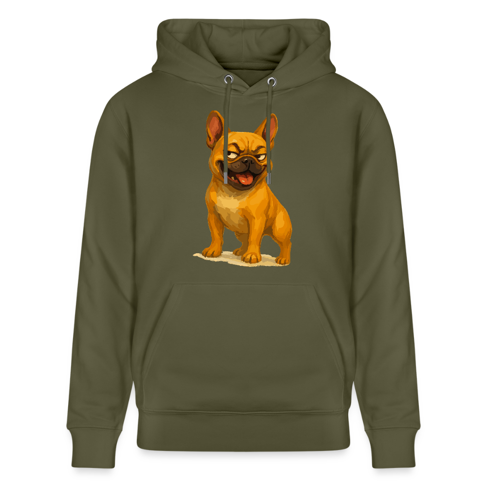 Französische Bulldogge Hoodie - Frecher Cartoon mit verschmitztem Grinsen – Humorvolles Hunde Motiv für Tierfreunde und Geschenkideen - Khaki Grün