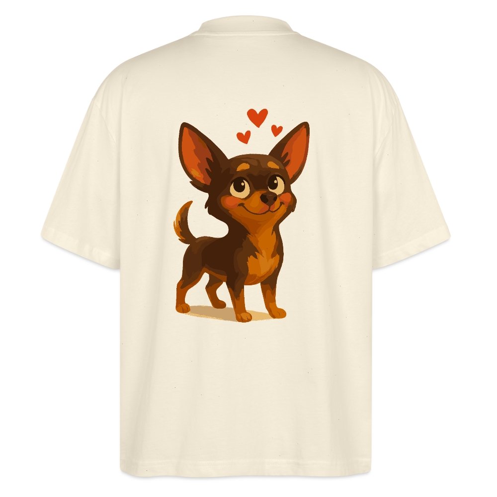 Verliebter Chihuahua Oversized Cartoon Hund mit Herzen – süßes romantisches Tiermotiv, Geschenkidee für Valentinstag und Hundefans - Weißgrau