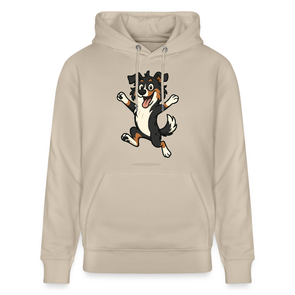 Australian Shepherd Hoodie Cartoon hüpfend – Fröhliches Hunde Motiv voller Freude und Energie für Hundeliebhaber und Geschenkideen - Beige