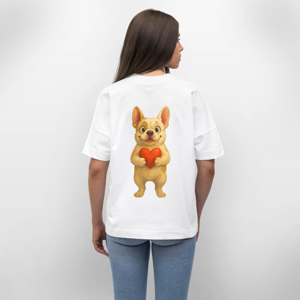 Französische Bulldogge Oversized mit Herz Cartoon – Liebevolles Hunde Motiv für Valentinstag, Freundschaft und Geschenkideen - Weiß