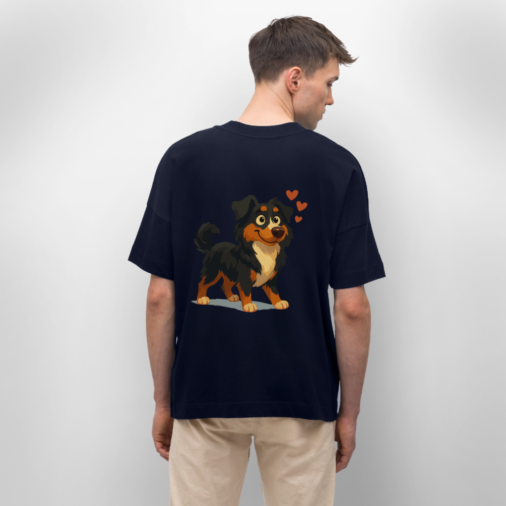 Australian Shepherd Oversized Verliebter Cartoon mit roten Herzen – Liebevolles Hunde Motiv für Valentinstag, Freundschaft und Geschenkideen - Navy