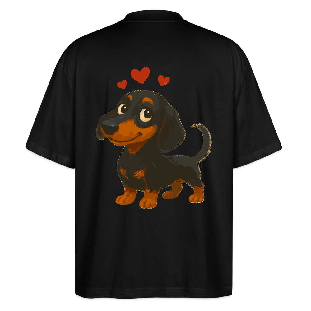 Dackel Oversized – Verliebter Cartoon Dachshund | Süßer Hund Pullover Geschenk mit Herzen für Valentinstag & Hundefans - Schwarz