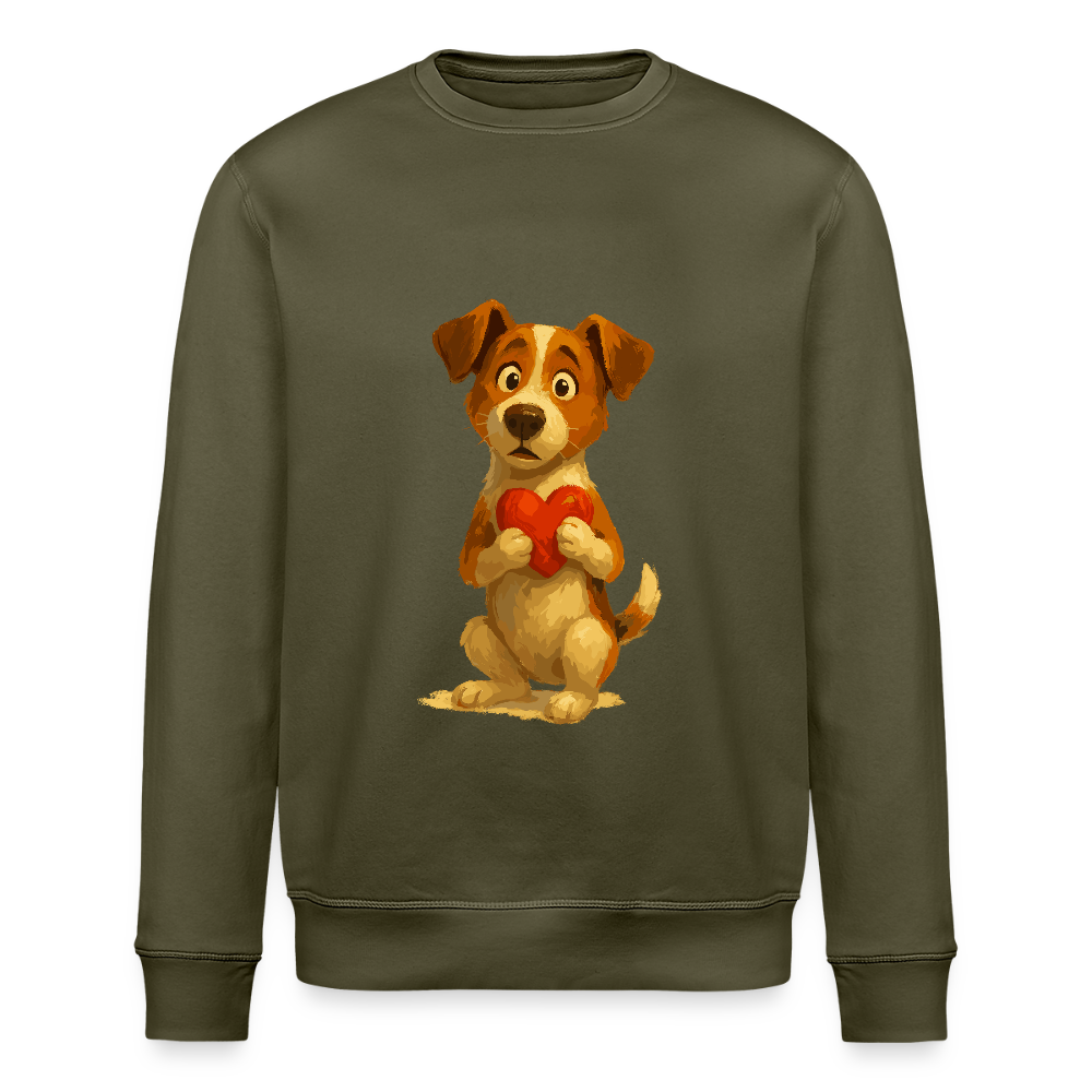 Jack Russell Terrier Sweatshirt mit Herz – süßes Cartoon Motiv, liebevoller Hund, Geschenkidee für Valentinstag und Hundeliebhaber - Khaki