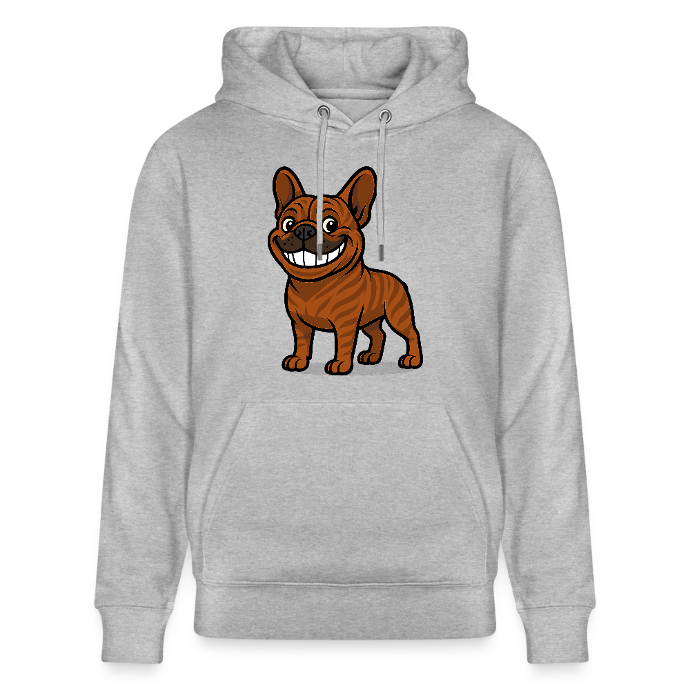 Französische Bulldogge Hoodie - Cartoon mit breitem Grinsen – Lustiges Hunde Motiv für Humor-Fans, Tierfreunde und Geschenkideen - Grau meliert