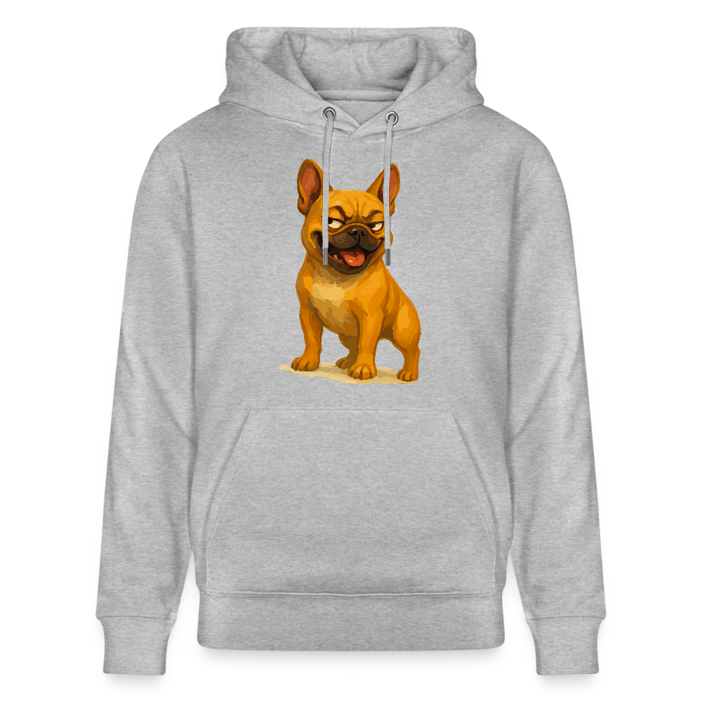 Französische Bulldogge Hoodie - Frecher Cartoon mit verschmitztem Grinsen – Humorvolles Hunde Motiv für Tierfreunde und Geschenkideen - Grau meliert