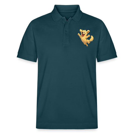 Golden Retriever Poloshirt Springender Cartoon – fröhliches Hundemotiv, perfektes Geschenk für Hundeliebhaber und Tierfreunde - Dunkles Petrol