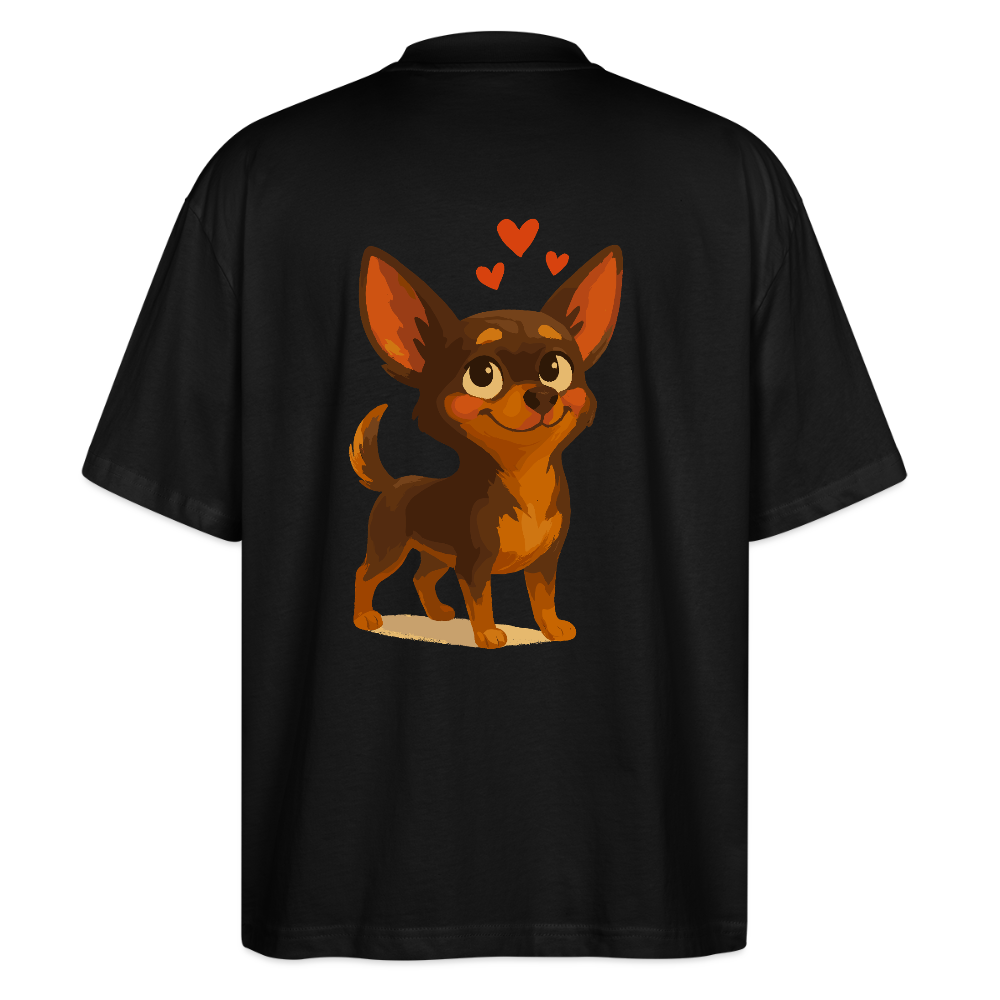 Verliebter Chihuahua Oversized Cartoon Hund mit Herzen – süßes romantisches Tiermotiv, Geschenkidee für Valentinstag und Hundefans - Schwarz
